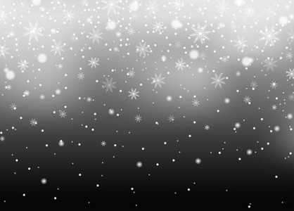 现实的降雪孤立在黑色背景上。 冬天的天空图案。 白色的降雪纹理。 新年和圣诞节的概念。 雪花效应。 矢量插图