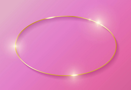 金色闪闪发光的复古框架与阴影在法希翁粉红色背景.