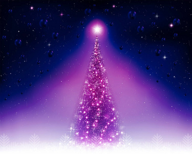 圣诞贺卡与闪亮的紫色冷杉树