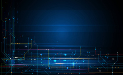 抽象技术通信未来主义的矢量设计. 深蓝背景下的高科技数字概念照片