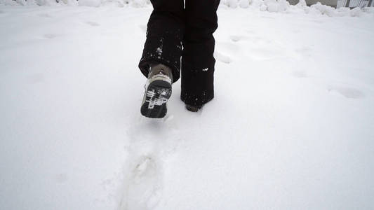 在公园的雪地上散步