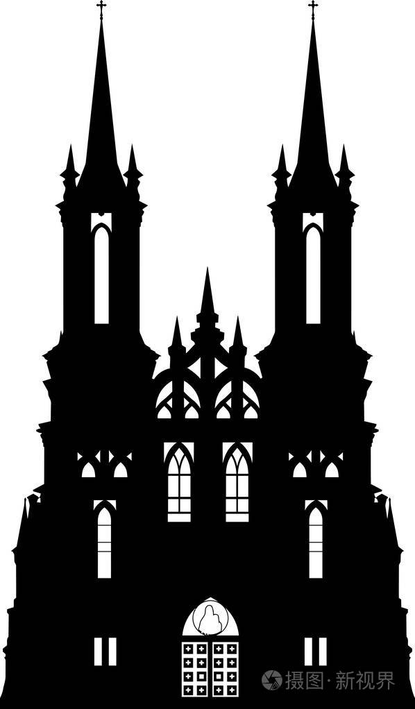 哥特式教堂塔外建筑剪影插图