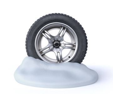 雪轮胎在雪3D渲染白色