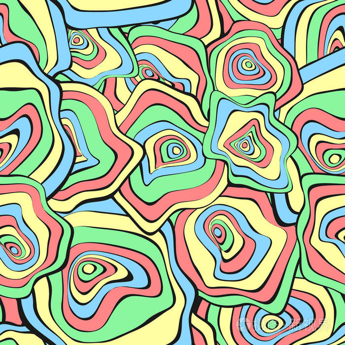 波浪状变形斑点.紫色抽象背景.与扭曲的圆圈无缝模式.