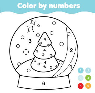 儿童教育游戏. 彩色圣诞雪球. 为幼儿绘制可打印的活动.