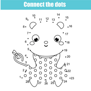 幼儿把牙齿把点连起来. 儿童教育游戏. 点到点的数字为孩子.