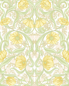 无缝图案背景与花卉图案在艺术新风格复古风格。 彩色矢量插图。 柔和的黄色和绿色