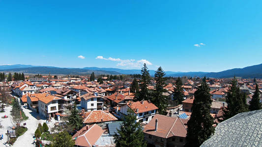 保加利亚班科镇全景，著名的滑雪中心和世界滑雪杯冬季胜地