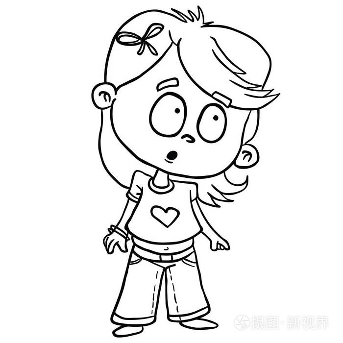 可爱的小惊喜女孩卡通插图隔离白色插画-正版商用图片14lgh8-摄图新