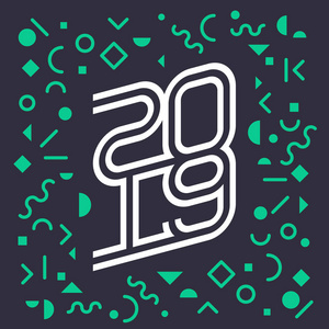 新年快乐2019。明亮的节日海报或日历封面。 贺卡铭文2019年。