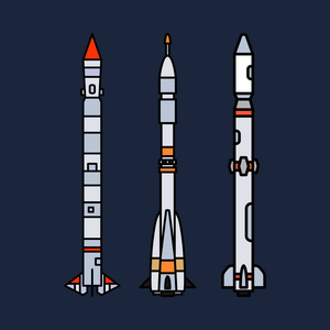 线色矢量图标设置的内容航空航天程序多级火箭。卡通风格的火箭, 宇航员的冒险。太空船技术例证。空间调查。星系。剪贴画徽标
