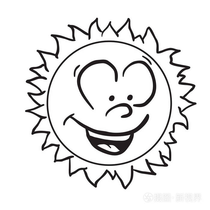 微笑的太阳黑白卡通插图孤立的白色插画-正版商用图片14lh8p-摄图新视