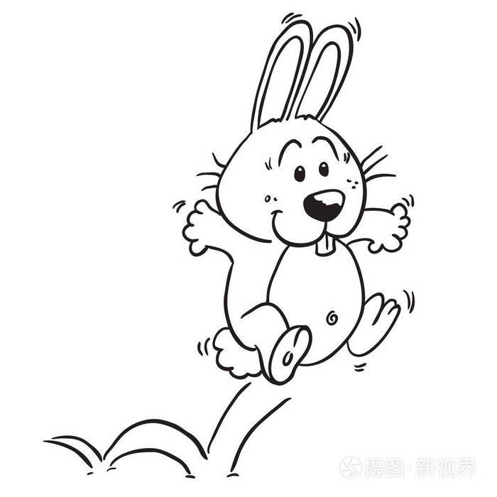 黑白跳跃兔子卡通插画-正版商用图片14lhhz-摄图新视界