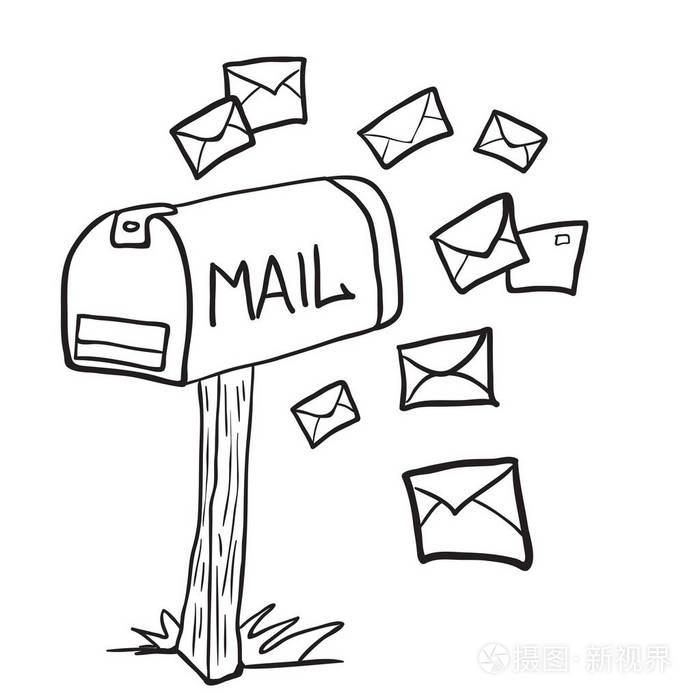 黑白信箱与字母卡通插图插画-正版商用图片14lhjn-摄图新视界
