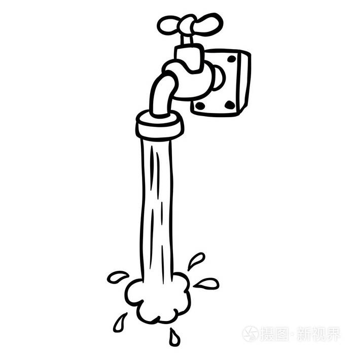 简单的黑白写意卡通流水龙头插画-正版商用图片14li72-摄图新视界 
