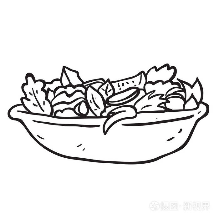手绘黑白卡通色拉隔离白色插画-正版商用图片14lid4-摄图新视界