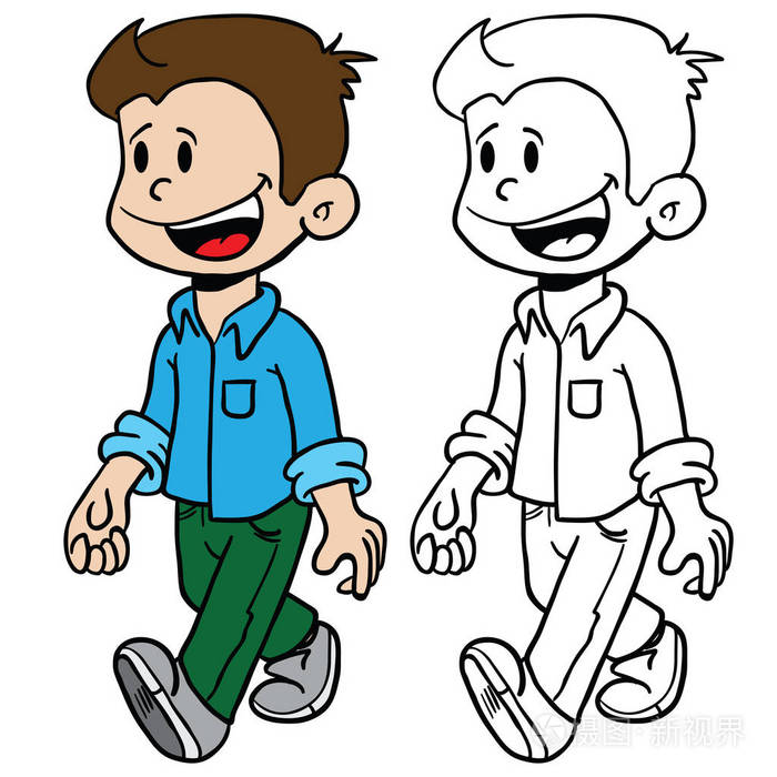 儿童行走卡通插图隔离白色