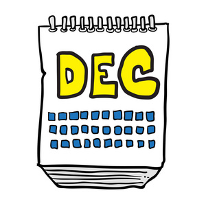手绘卡通插图日历，显示十二月的月份