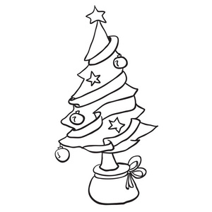简单的黑白圣诞树卡通插画