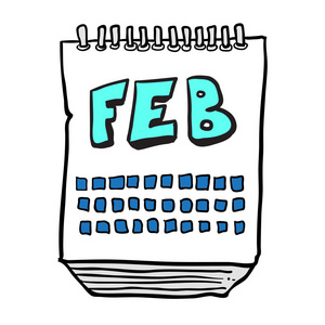 手绘卡通插图日历显示二月