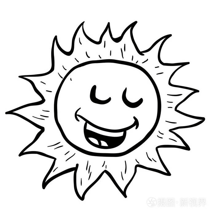 黑白微笑太阳卡通插图