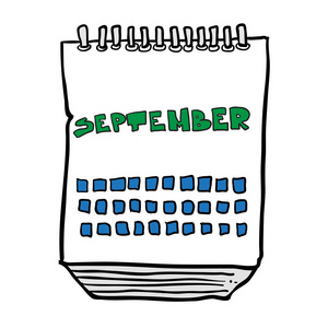 手绘卡通插图日历显示九月