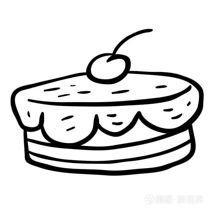 黑白樱桃蛋糕卡通插画-正版商用图片14ljr0-摄图新视界