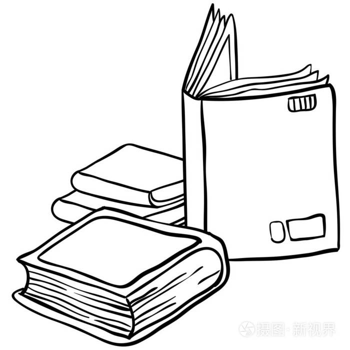 黑白书籍卡通插画-正版商用图片14ljry-摄图新视界
