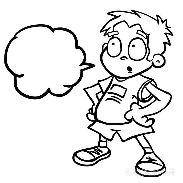 困惑的男孩站着卡通插图孤立的白色插画-正版商用图片14lk20-摄图新