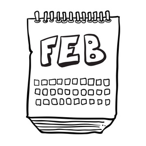 简单的黑白写意卡通日历显示二月