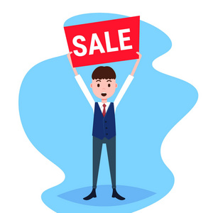 持牌销售委员会特别优惠折扣推广概念扁平男卡通人物全长照片