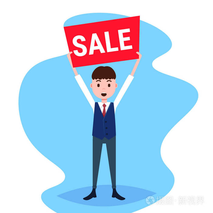 持牌销售委员会特别优惠折扣推广概念扁平男卡通人物全长