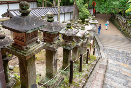 日本纳拉神社古石单片灯。