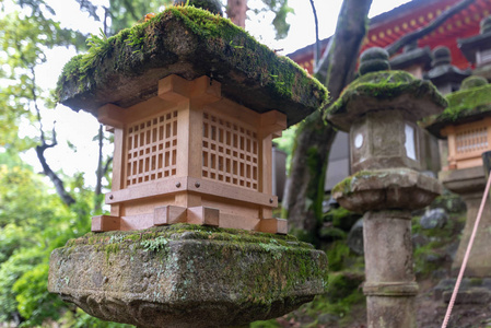 日本纳拉神社古石单片灯。