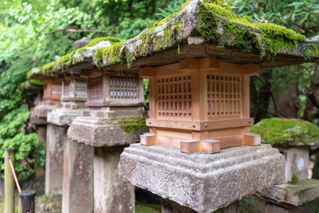 日本纳拉神社古石单片灯。