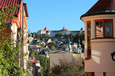 世界著名的矿泉，卡罗维镇变化卡尔尔斯巴德。 捷克共和国。
