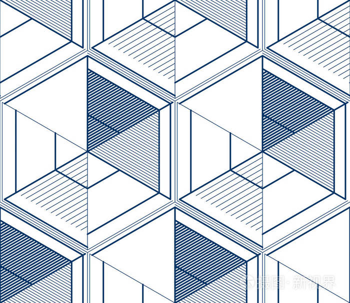 图形矢量图时尚黑白单色几何图形矢量图几何三维线条抽象无缝图案集