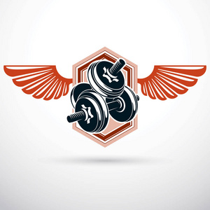 哑铃与圆盘重量矢量插图创建使用翅膀.