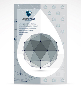 计算机技术创意广告手册。 矢量抽象黑白三维网格对象设计元素技术低聚模板。