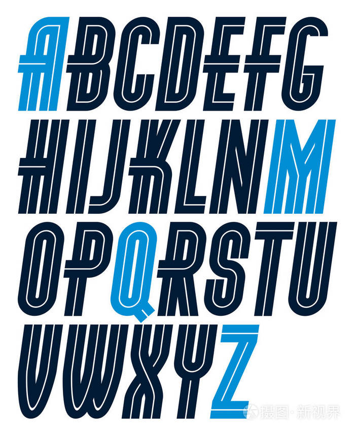 一组矢量大写粗体普通英文字母用白线制作可用于公关业务中的标识创建