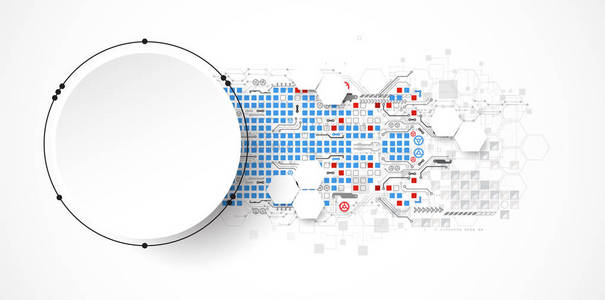 抽象圈技术概念。 电路板高电脑颜色背景。 矢量插图