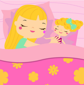 卡通孩子在床上做着甜蜜的梦. 婴儿床照片