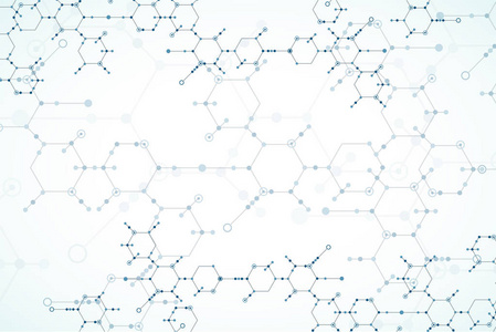 抽象技术六角背景。 连接结构。 科学风格