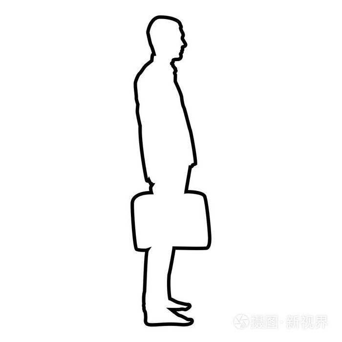 男人手里拿着商务袋,剪影,图标,黑色矢量插图,平面风格,简单的形象