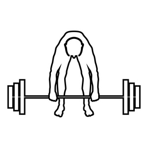 肌肉男举重运动员举杠铃运动员举重剪影图标黑色矢量插图平面样式简单