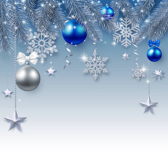 圣诞节和新年贺卡与冷杉树枝和圣诞装饰