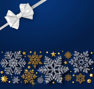 蓝色圣诞节, 新年和冬天背景与闪亮的雪