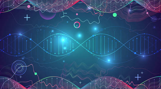 科学模板壁纸或横幅与DNA分子。 矢量图。