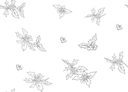无缝图案背景与冬青分支。 草图手绘矢量图