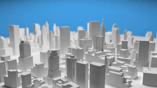 三维白色城市全景孤立在蓝色背景上。 3D渲染